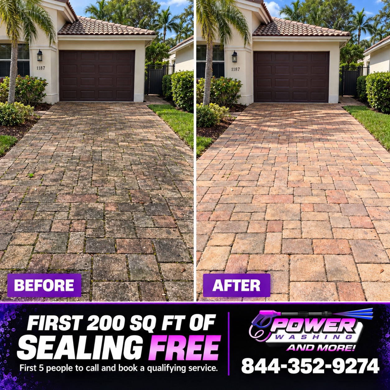 Power Washing and More promotion: first 200 sq. ft. of sealing free for the first five people to call and book a qualifying service